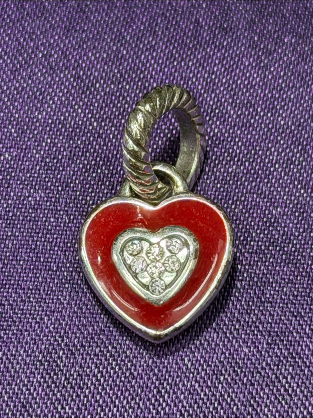 Sterling Silver Red Heart Charm Pendant with Crystal Accent Bright